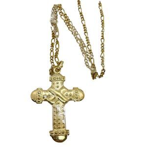 Gothic Cross Gold Tone Necklace Pendant 30” New Hip Hop Retro Bling Bling Swag
